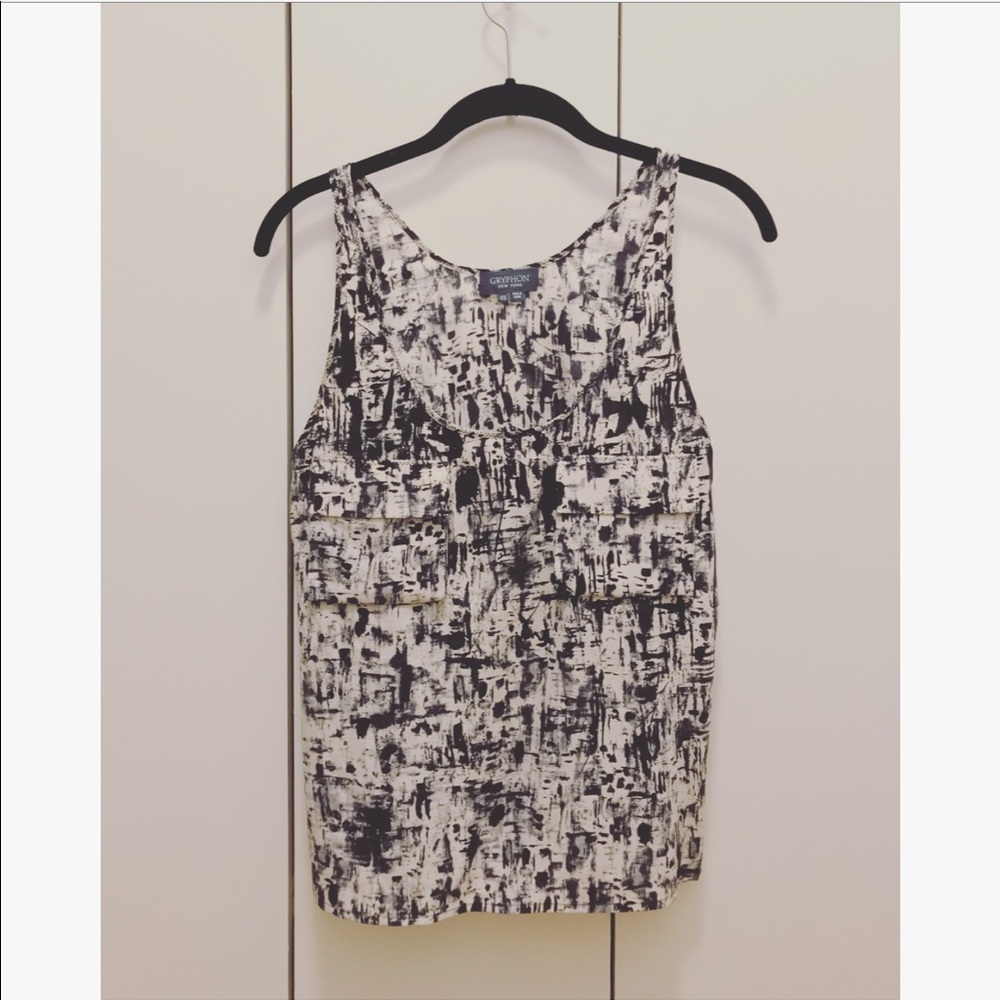 EUC Gryphon Abstract Modern Dia Print Silk Pocket Tank